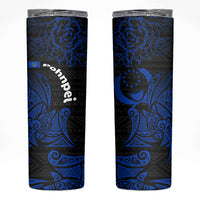 Pohnpei Federated States Of Micronesia Skinny Tumbler Polynesian Tribal Heritage Art With Blue Island Tattoo Patterns