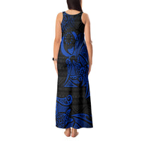 Pohnpei Federated States Of Micronesia Tank Maxi Dress Polynesian Tribal Heritage Art With Blue Island Tattoo Patterns