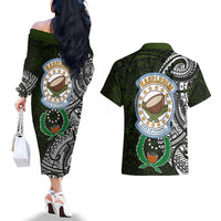 Pohnpei Federated States Of Micronesia Couples Matching Off The Shoulder Long Sleeve Dress and Hawaiian Shirt Polynesian Tribal Heritage Art With Kaselehlie State Seal TS04 - Polynesian Pride