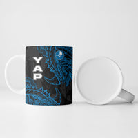 Yap Island Tribal Heritage Ceramic Mug Micronesian Polynesian Tattoo Pattern Blue Black Cultural Art