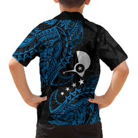 Yap Island Tribal Heritage Kid Hawaiian Shirt Micronesian Polynesian Tattoo Pattern Blue Black Cultural Art