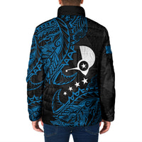 Yap Island Tribal Heritage Padded Jacket Micronesian Polynesian Tattoo Pattern Blue Black Cultural Art