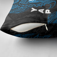 Yap Island Tribal Heritage Pillow Cover Micronesian Polynesian Tattoo Pattern Blue Black Cultural Art
