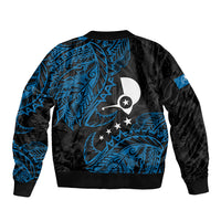 Yap Island Tribal Heritage Sleeve Zip Bomber Jacket Micronesian Polynesian Tattoo Pattern Blue Black Cultural Art