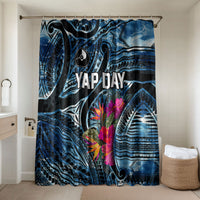 Yap Day Island Floral Tribal Heritage Bathroom Set Micronesian Hibiscus Pattern Polynesian Tattoo Blue Art