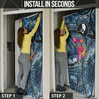 Yap Day Island Floral Tribal Heritage Door Cover Micronesian Hibiscus Pattern Polynesian Tattoo Blue Art