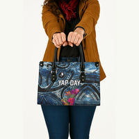Yap Day Island Floral Tribal Heritage Leather Bag Micronesian Hibiscus Pattern Polynesian Tattoo Blue Art
