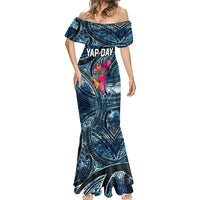 Yap Day Island Floral Tribal Heritage Mermaid Dress Micronesian Hibiscus Pattern Polynesian Tattoo Blue Art