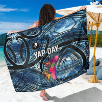 Yap Day Island Floral Tribal Heritage Sarong Micronesian Hibiscus Pattern Polynesian Tattoo Blue Art