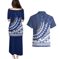 Northern Mariana Islands Saipan Couples Matching Puletasi and Hawaiian Shirt Polynesian Tribal Pattern - Commonwealth Seal Art