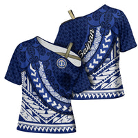 Northern Mariana Islands Saipan Cross Shoulder Shirt Polynesian Tribal Pattern - Commonwealth Seal Art
