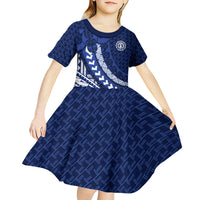 Northern Mariana Islands Saipan Kid Short Sleeve Dress Polynesian Tribal Pattern - Commonwealth Seal Art
