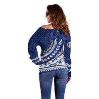 Northern Mariana Islands Saipan Off Shoulder Sweater Polynesian Tribal Pattern - Commonwealth Seal Art
