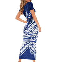 Northern Mariana Islands Saipan Short Sleeve Bodycon Dress Polynesian Tribal Pattern - Commonwealth Seal Art