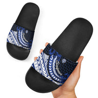 Northern Mariana Islands Saipan Slide Sandals Polynesian Tribal Pattern - Commonwealth Seal Art