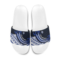 Northern Mariana Islands Saipan Slide Sandals Polynesian Tribal Pattern - Commonwealth Seal Art