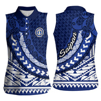 Northern Mariana Islands Saipan Women Sleeveless Polo Shirt Polynesian Tribal Pattern - Commonwealth Seal Art