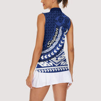 Northern Mariana Islands Saipan Women Sleeveless Polo Shirt Polynesian Tribal Pattern - Commonwealth Seal Art