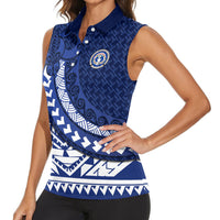 Northern Mariana Islands Saipan Women Sleeveless Polo Shirt Polynesian Tribal Pattern - Commonwealth Seal Art