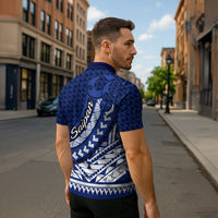 Northern Mariana Islands Saipan Zipper Polo Shirt Polynesian Tribal Pattern - Commonwealth Seal Art