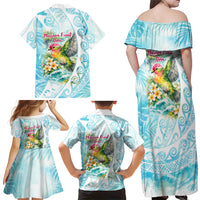 Saipan CMNI Family Matching Off Shoulder Maxi Dress and Hawaiian Shirt Polynesian Northern Mariana Islands Fruit Dove Watercolor TS04 - Polynesian Pride