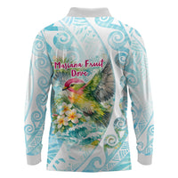 Saipan CMNI Long Sleeve Polo Shirt Polynesian Northern Mariana Islands Fruit Dove Watercolor