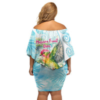 Saipan CMNI Off Shoulder Short Dress Polynesian Northern Mariana Islands Fruit Dove Watercolor