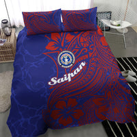 Saipan Northern Mariana Islands Bedding Set Polynesian Tribal Tattoo Art With Hibiscus Flowers And Seal