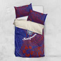 Saipan Northern Mariana Islands Bedding Set Polynesian Tribal Tattoo Art With Hibiscus Flowers And Seal