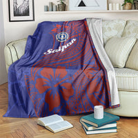 Saipan Northern Mariana Islands Blanket Polynesian Tribal Tattoo Art With Hibiscus Flowers And Seal TS04 Blue Red - Polynesian Pride
