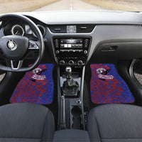 Saipan Northern Mariana Islands Car Mats Polynesian Tribal Tattoo Art With Hibiscus Flowers And Seal TS04 Set 2pcs - Front Blue Red - Polynesian Pride