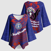 Saipan Northern Mariana Islands Kimono Sleeve Blouse Polynesian Tribal Tattoo Art With Hibiscus Flowers And Seal TS04 - Polynesian Pride