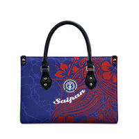 Saipan Northern Mariana Islands Leather Bag Polynesian Tribal Tattoo Art With Hibiscus Flowers And Seal