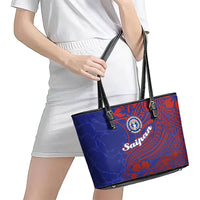 Saipan Northern Mariana Islands Leather Tote Bag Polynesian Tribal Tattoo Art With Hibiscus Flowers And Seal TS04 - Polynesian Pride