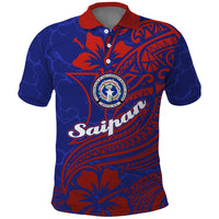 Saipan Northern Mariana Islands Polo Shirt Polynesian Tribal Tattoo Art With Hibiscus Flowers And Seal