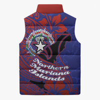 Saipan Northern Mariana Islands Sleeveless Puffer Jacket Polynesian Tribal Tattoo Art With Hibiscus Flowers And Seal