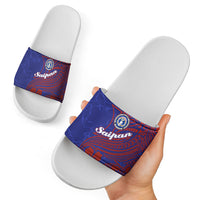Saipan Northern Mariana Islands Slide Sandals Polynesian Tribal Tattoo Art With Hibiscus Flowers And Seal TS04 - Polynesian Pride