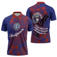 Saipan Northern Mariana Islands Zipper Polo Shirt Polynesian Tribal Tattoo Art With Hibiscus Flowers And Seal TS04 - Polynesian Pride