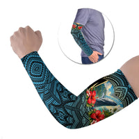 Personalized Masefau American Samoa Whale Arm Sleeves Polynesian Tribal Pattern Tropical Hibiscus
