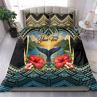Personalized Masefau American Samoa Whale Bedding Set Polynesian Tribal Pattern Tropical Hibiscus