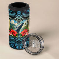Personalized Masefau American Samoa Whale 4 in 1 Can Cooler Tumbler Polynesian Tribal Pattern Tropical Hibiscus