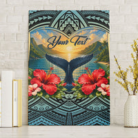 Personalized Masefau American Samoa Whale Canvas Wall Art Polynesian Tribal Pattern Tropical Hibiscus