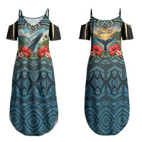 Personalized Masefau American Samoa Whale Family Matching Summer Maxi Dress and Hawaiian Shirt Polynesian Tribal Pattern Tropical Hibiscus