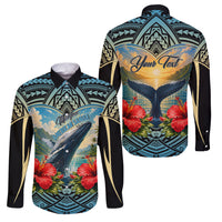 Personalized Masefau American Samoa Whale Family Matching Tank Maxi Dress and Hawaiian Shirt Polynesian Tribal Pattern Tropical Hibiscus