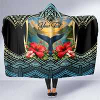 Personalized Masefau American Samoa Whale Hooded Blanket Polynesian Tribal Pattern Tropical Hibiscus