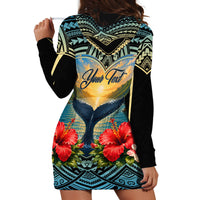Personalized Masefau American Samoa Whale Hoodie Dress Polynesian Tribal Pattern Tropical Hibiscus