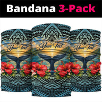 Personalized Masefau American Samoa Whale Neck Gaiter Polynesian Tribal Pattern Tropical Hibiscus