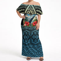 Personalized Masefau American Samoa Whale Off Shoulder Maxi Dress Polynesian Tribal Pattern Tropical Hibiscus