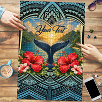 Personalized Masefau American Samoa Whale Puzzle Polynesian Tribal Pattern Tropical Hibiscus