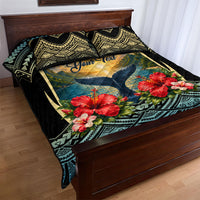 Personalized Masefau American Samoa Whale Quilt Bed Set Polynesian Tribal Pattern Tropical Hibiscus